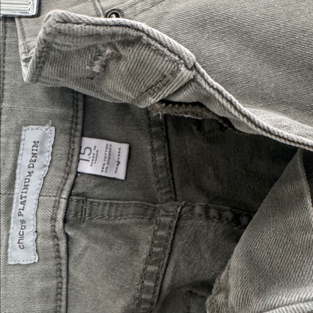 Chico's - Platinum Denim Light Sage Green High Waisted Cropped Jeans 10
